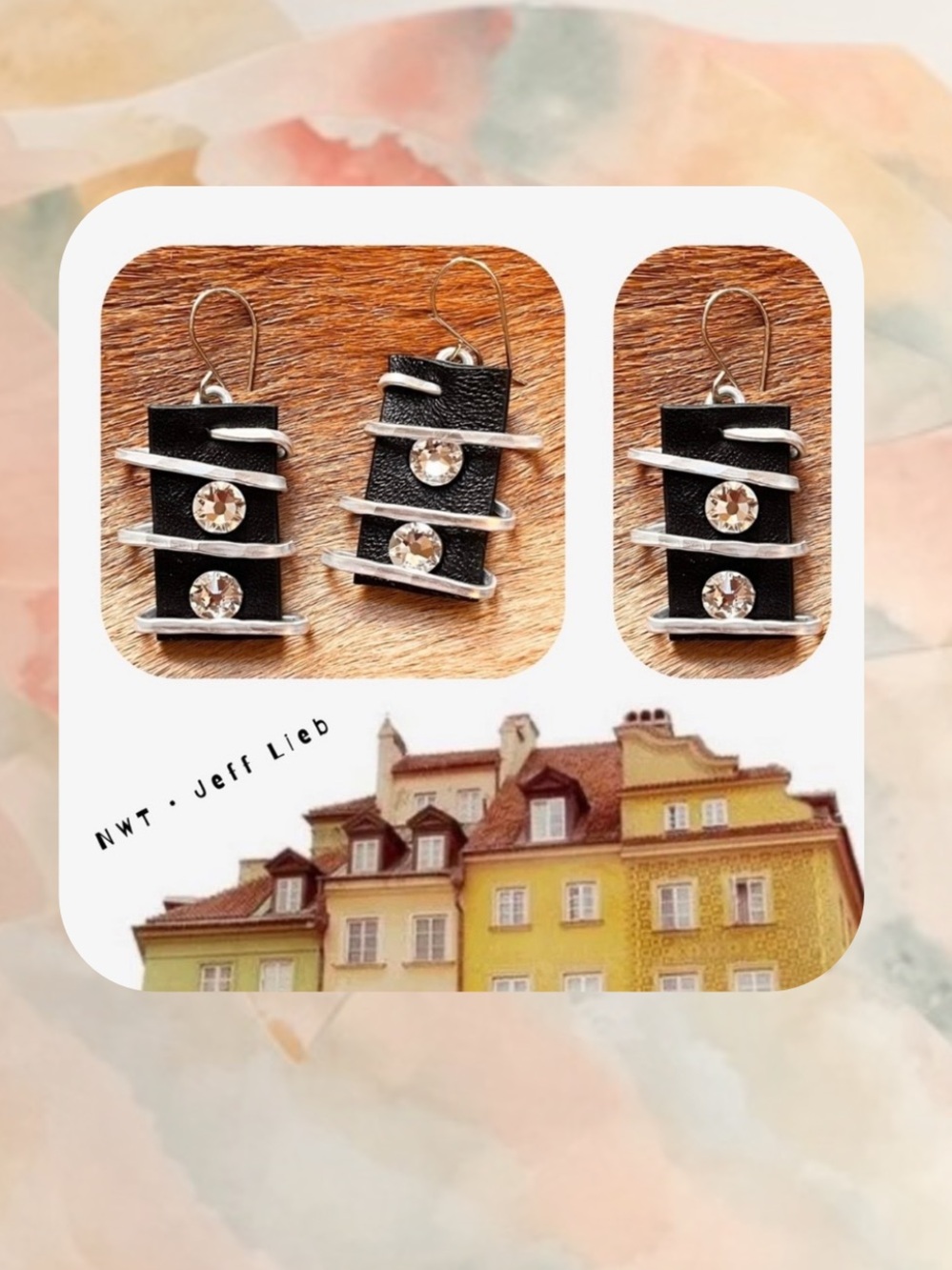 🌀🏷️🆕🎉 jeff lieb • rectangle black&silver wrapped earrings with Swarovski crystal